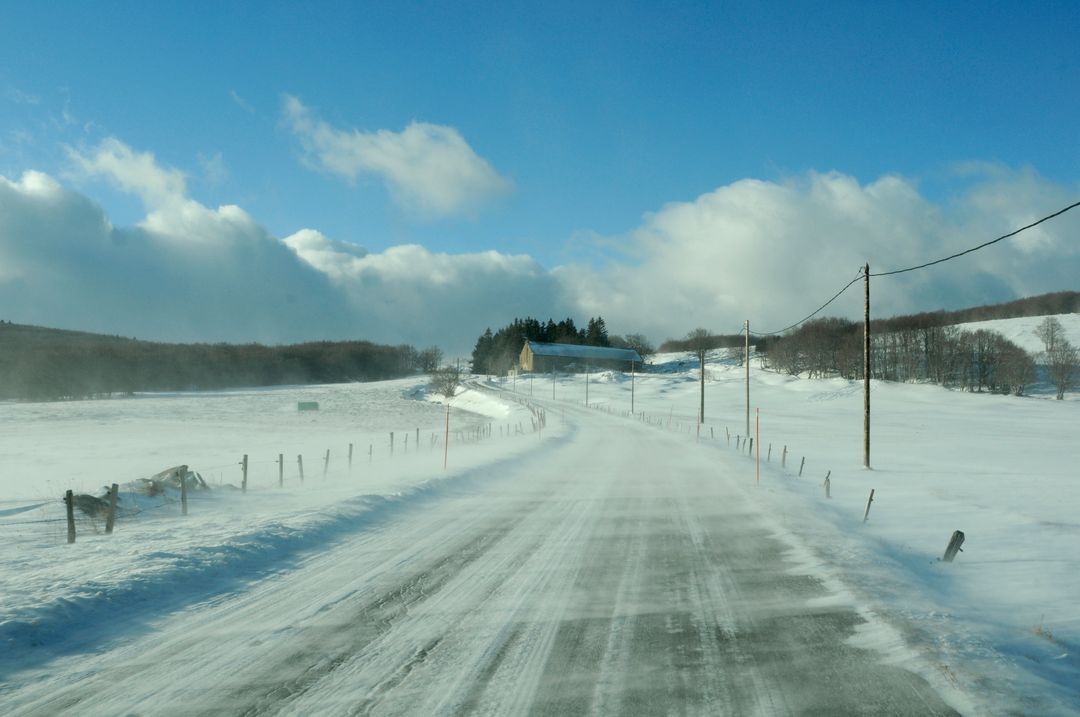 Snow-covered Road Through Winter Countryside on Clear Day - Free Images, Stock Photos and Pictures on Pikwizard.com