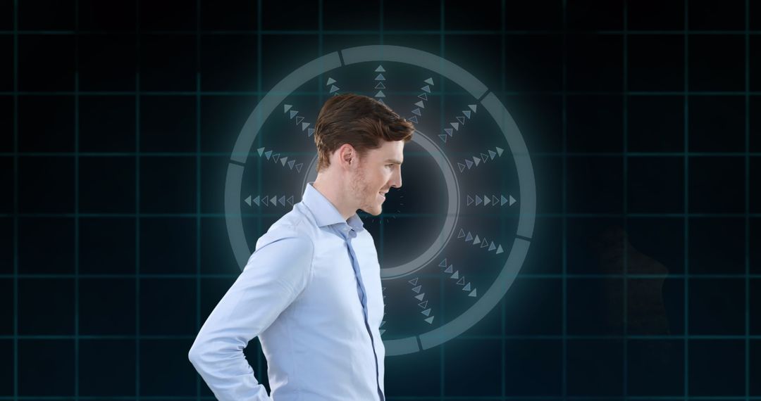 Caucasian Businessman Analyzing Digital Dashboard with 6G Technology