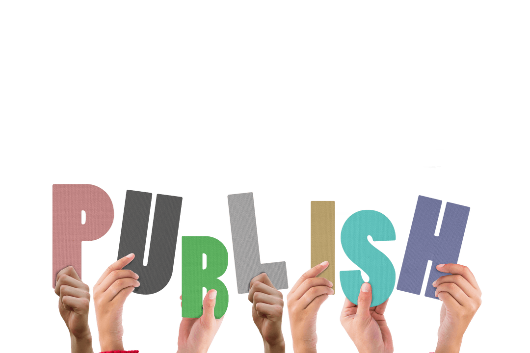 Transparent Hands Holding Publish Text with Copy Space