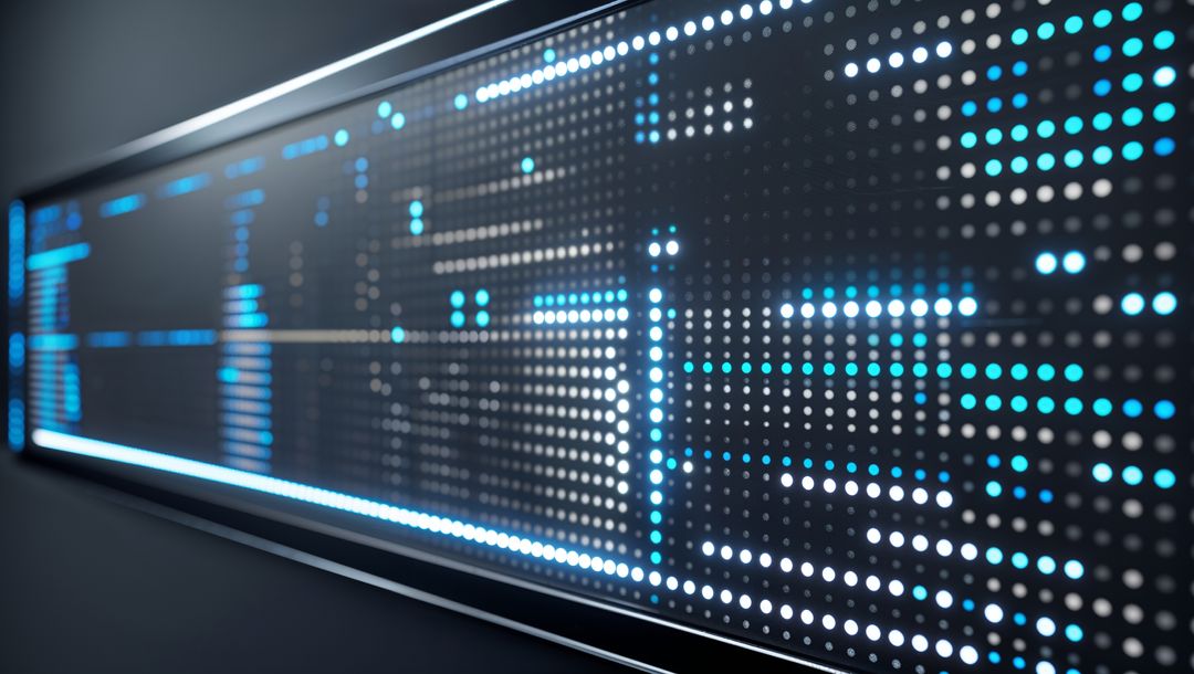 Futuristic LED Display Panel with Data Visualization Patterns