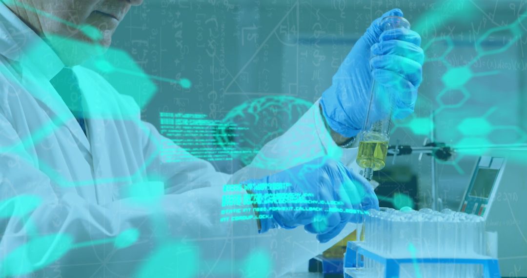 Laboratory Scientist Analyzing Samples with Advanced Technology Overlay