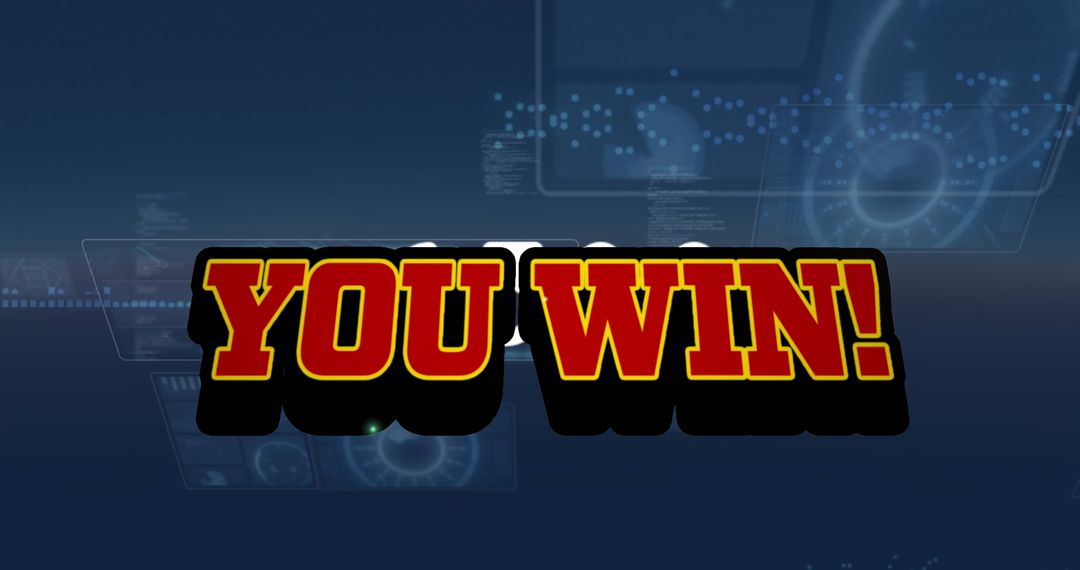 Victory Screen with Futuristic Digital Interface Background