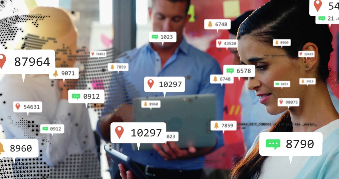 Professional Team Analyzing Digital Location Data in Modern Office