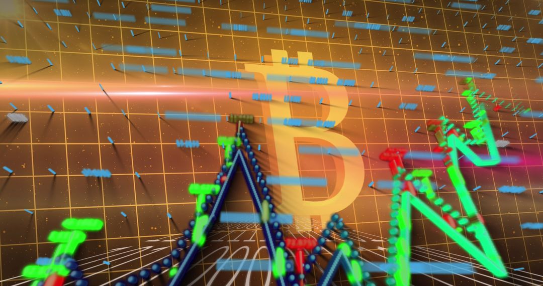 Bitcoin Symbol with Dynamic Financial Market Data Overlay