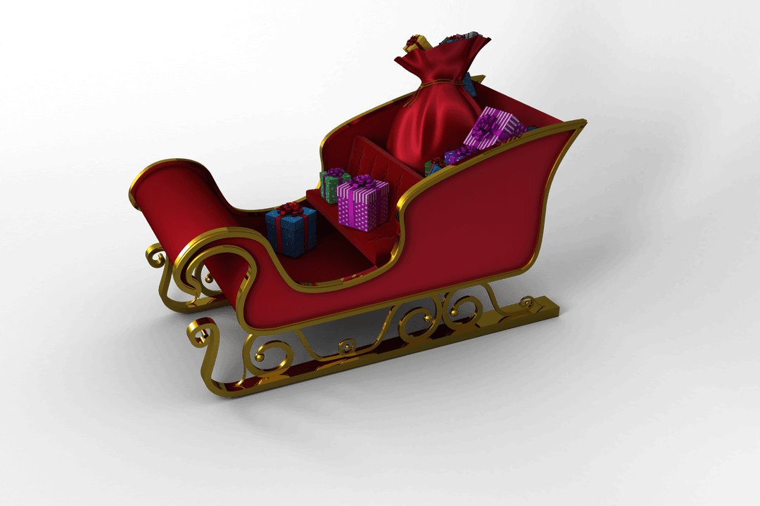 Santa's Sleigh with Gifts on Transparent Background