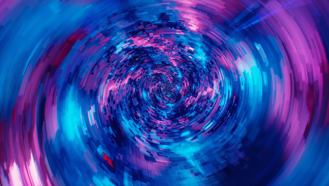 Vibrant Neon Pixel Swirl Vortex in Abstract Digital Art