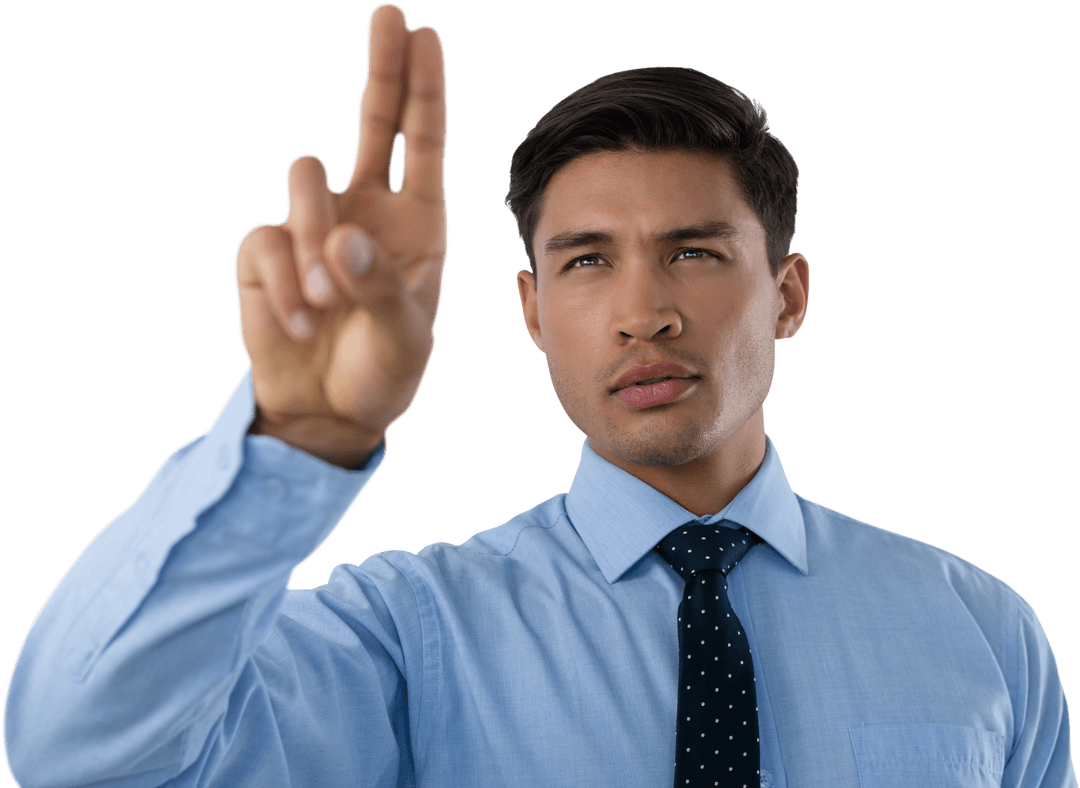 Young Professional Touching Transparent Virtual Screen Interface