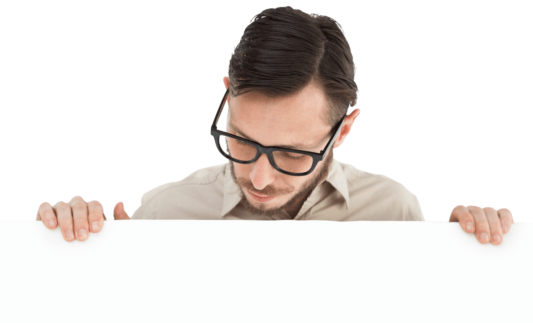 Transparent Background Geeky Hipster Holding Blank Sign