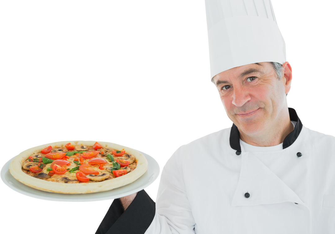 Transparent Chef Holding Pizza in Chef Hat and Uniform - Download Free Stock Images Pikwizard.com