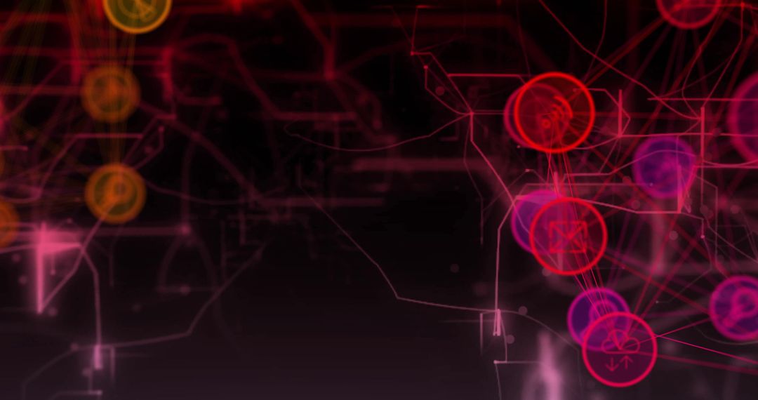 Abstract Digital Globes with Network Icons on Dark Background