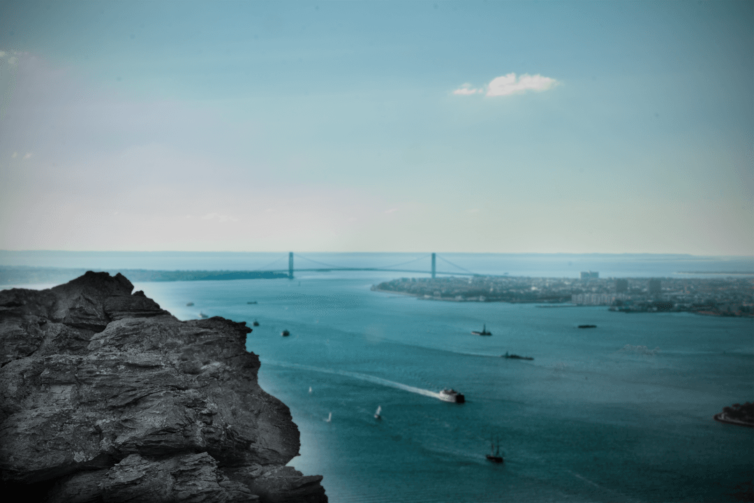 Coastal City View with Boats on Transparent Background