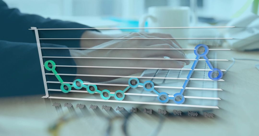 Hands Typing on Keyboard with Graph Overlay