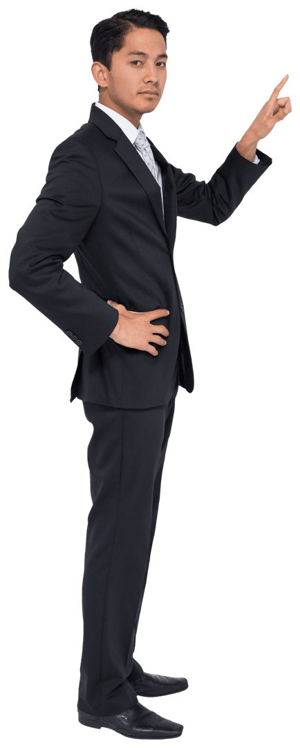 Professional Biracial Businessman Pointing on Transparent Background