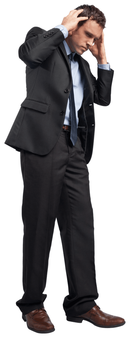 Stressed Businessman with Transparent Background in Formal Suit