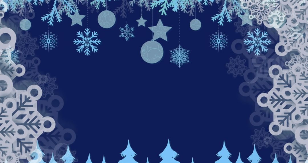Festive Winter Background with Snowflakes and Trees