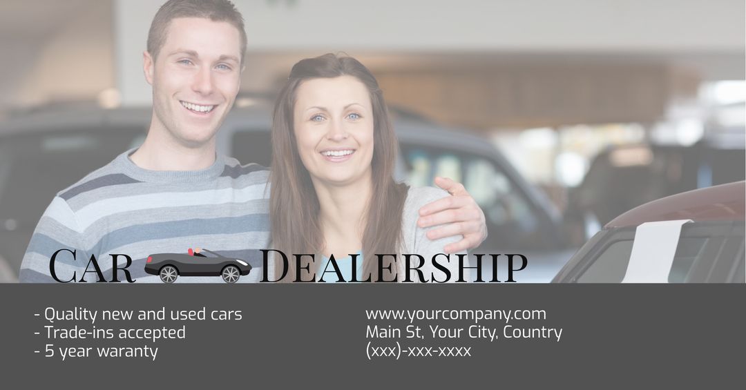 Happy Couple at Car Dealership Promoting Car Sales and Services - Download Free Stock Templates Pikwizard.com