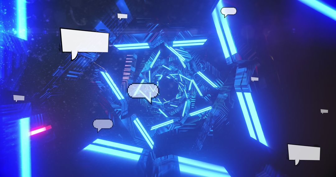 Digital Tunnel with Social Media Icons in Futuristic Setting