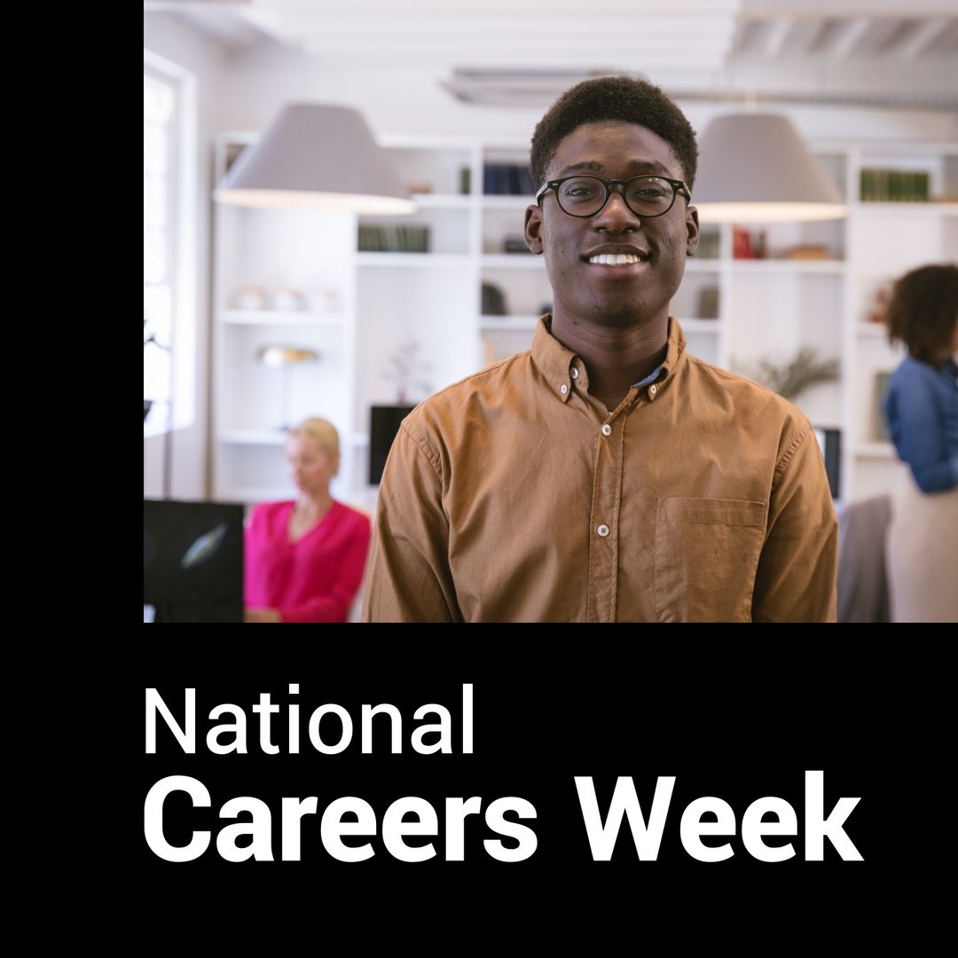 Happy Professional Celebrating National Careers Week in Modern Office