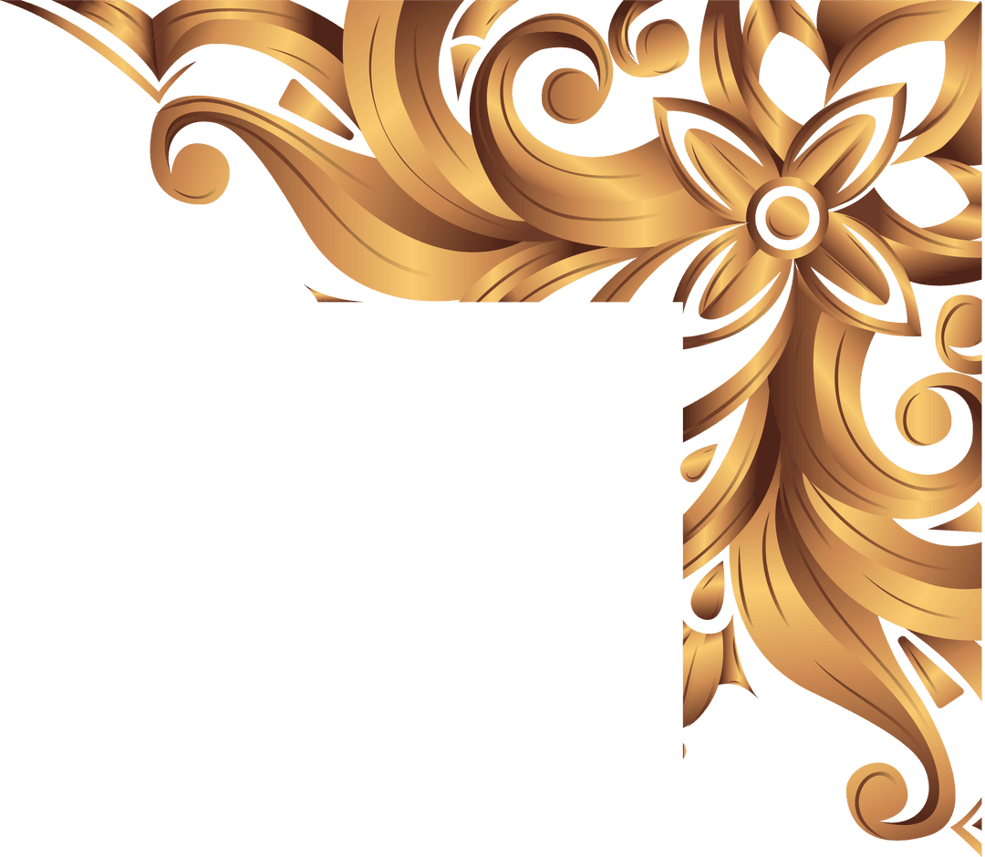 Golden Curved Ornaments with Transparent Background
