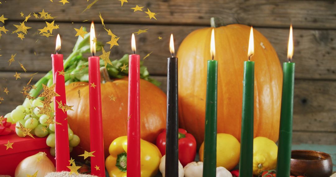 Kwanzaa Celebration with Colorful Candles and Pumpkins