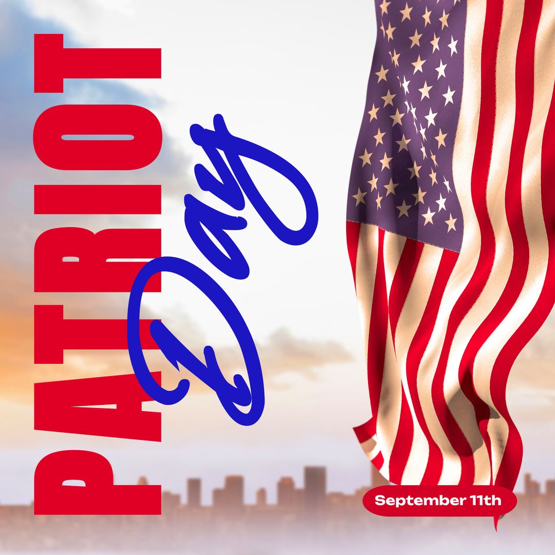 Patriot Day Commemoration with American Flag and Cityscape