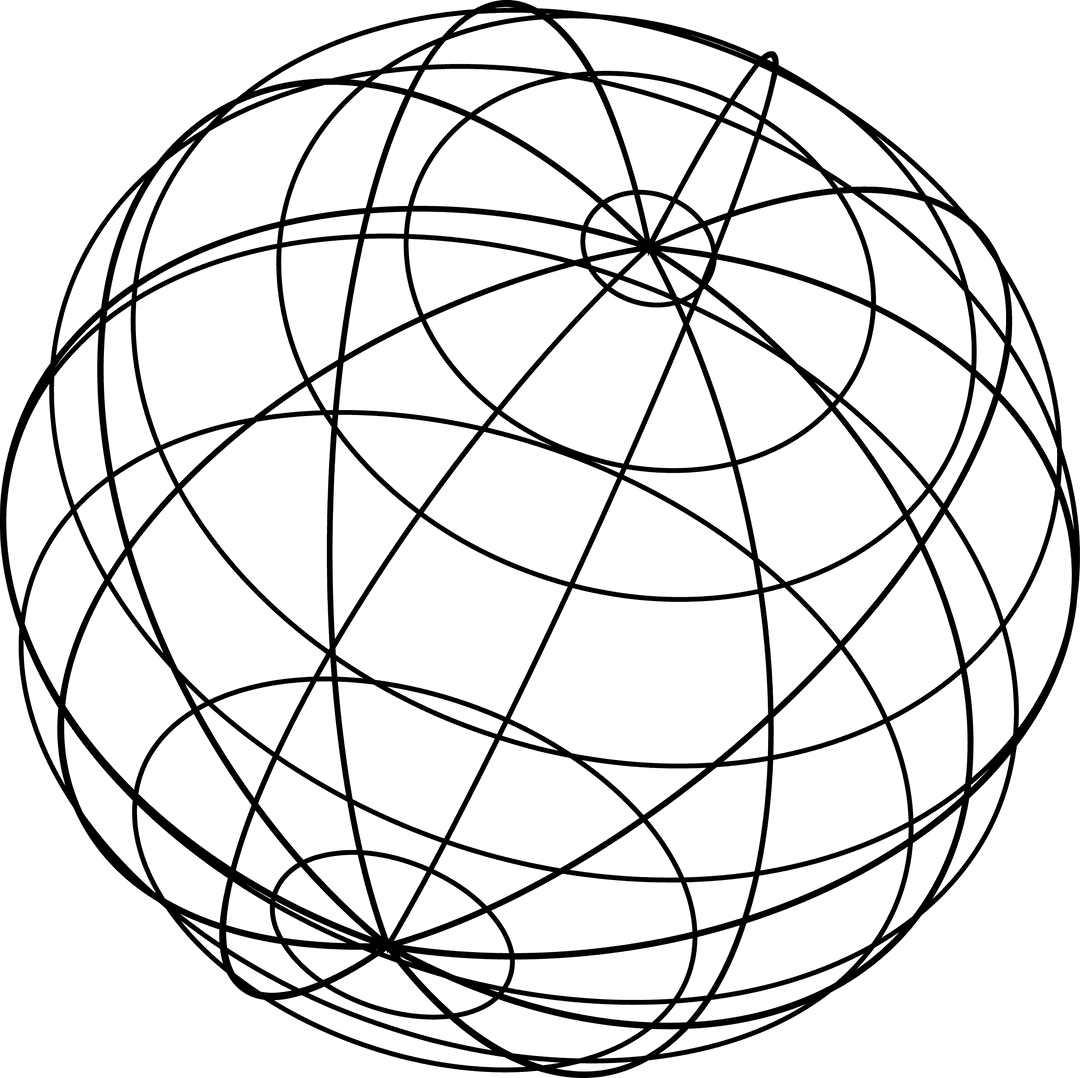 Abstract Wireframe Sphere with Intersecting Loops on Transparent Background
