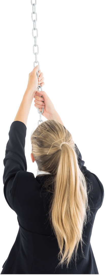 Businesswoman with Transparent Background Pulling Metal Chain