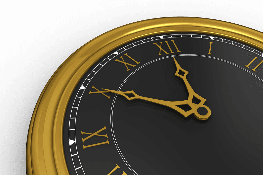 Transparent Black and Gold Clock Face with Roman Numerals