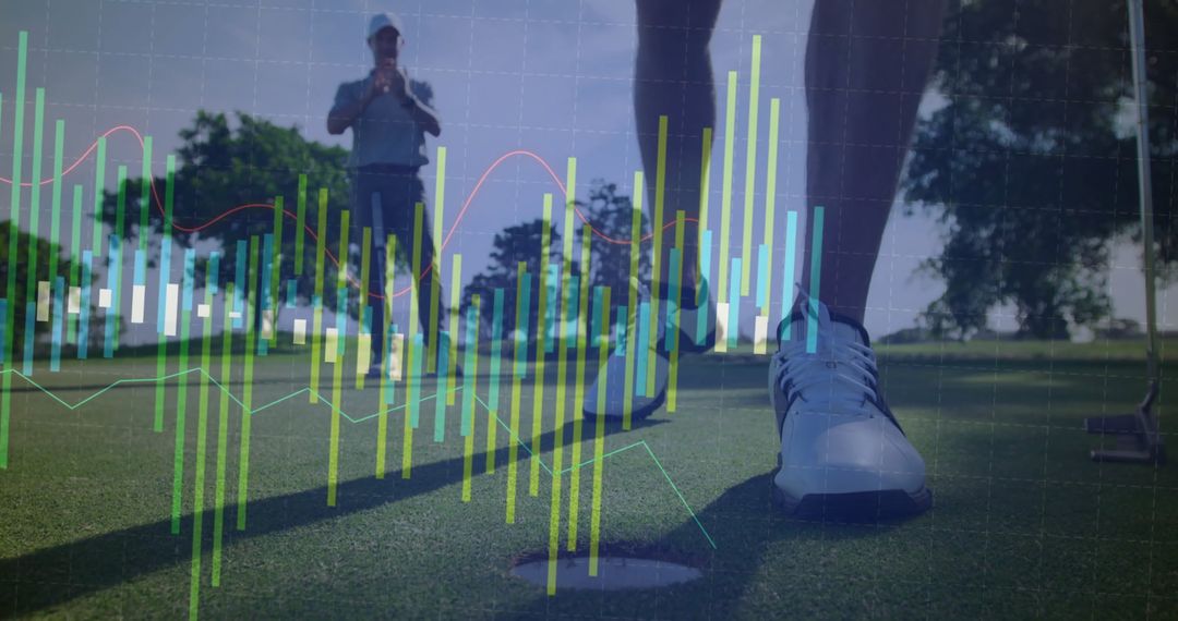 Person Putting on Golf Course with Data Chart Overlay