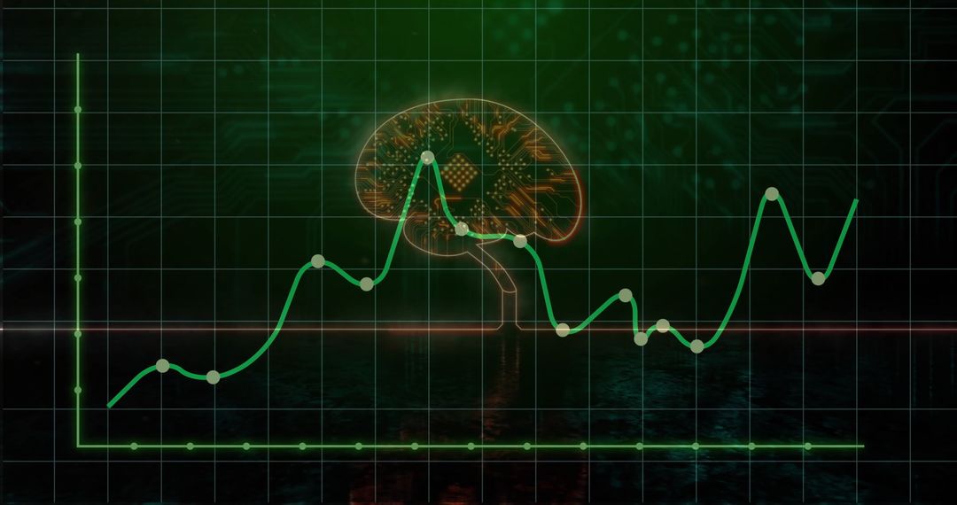 Neon Brain Circuit Interface Over Data Graph in Digital Grid