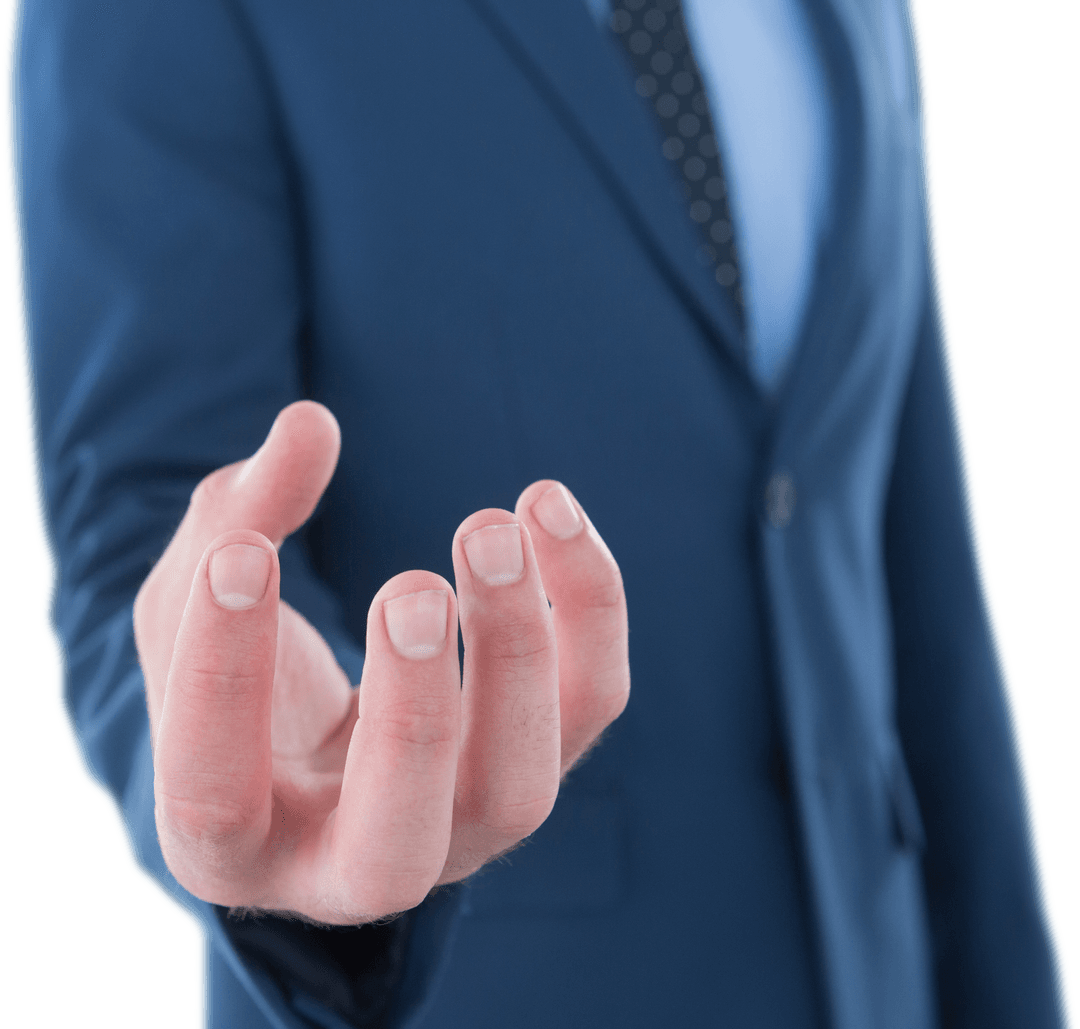 Businessman Offering Transparent Product with Open Hand