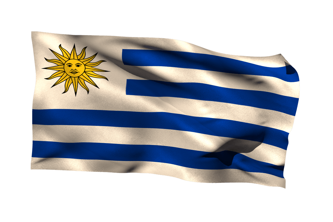 Transparent Waving Uruguayan Flag with Sun Symbol