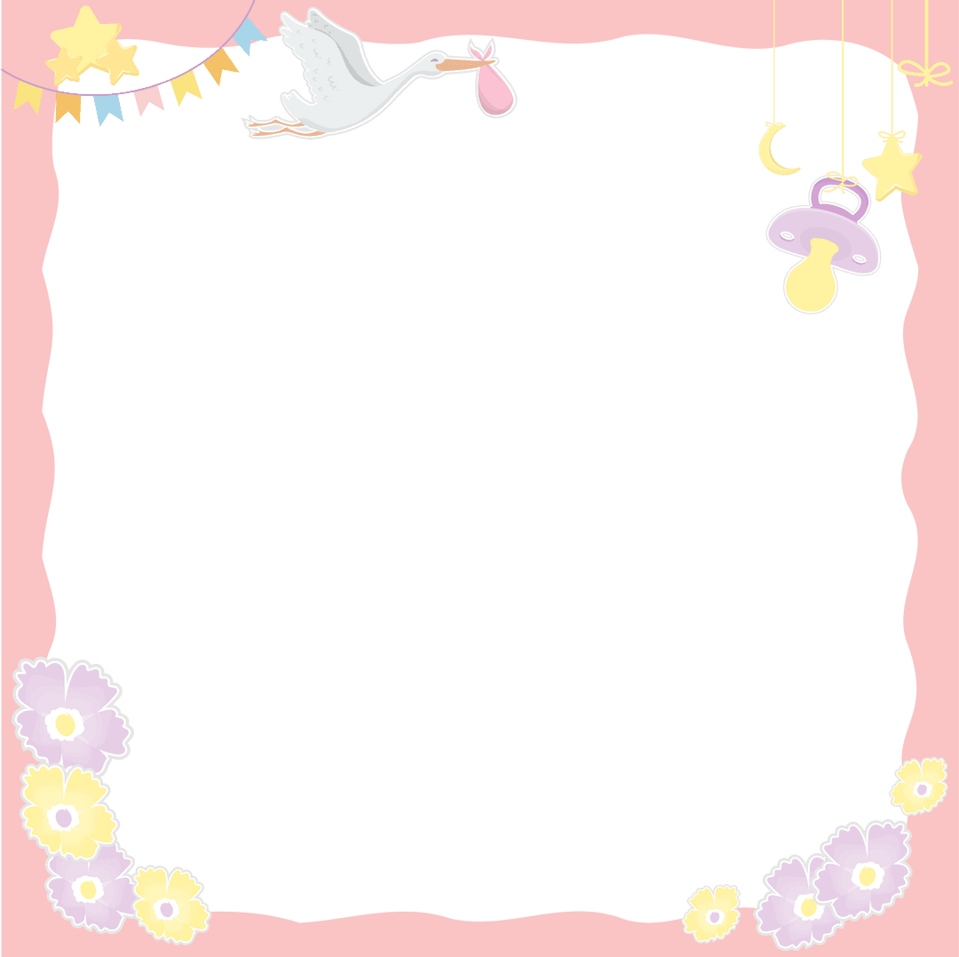 Pastel Baby-Themed Frame with Transparent Center and Decorations
