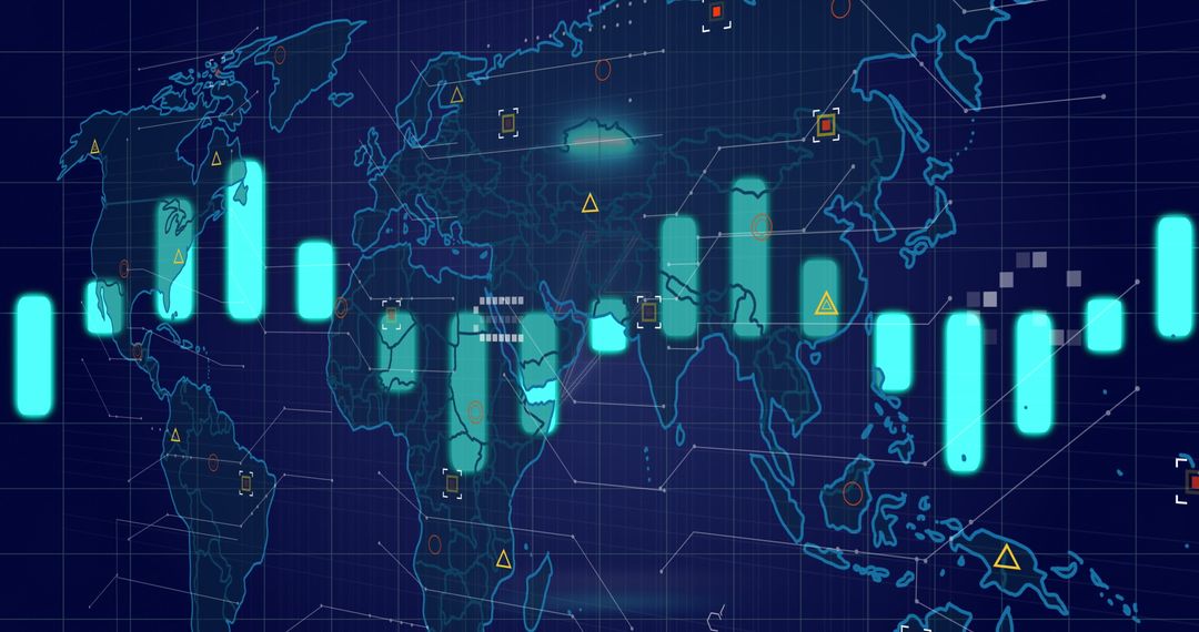 Global Data Analysis Display on World Map Background