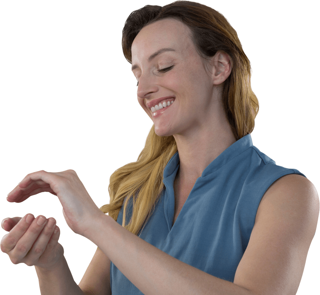 Happy Businesswoman Interacting on Transparent Background