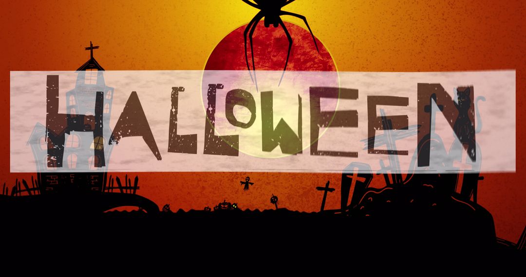 Eerie Halloween Scene with Graveyard Silhouettes