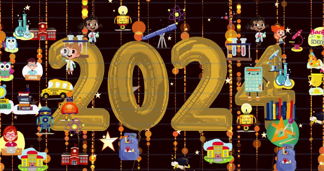 Colorful Education Icons Surrounding 2024