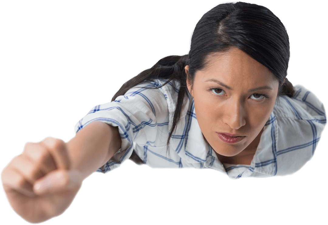 Powerful Female Superhero in Flight with Transparent Background