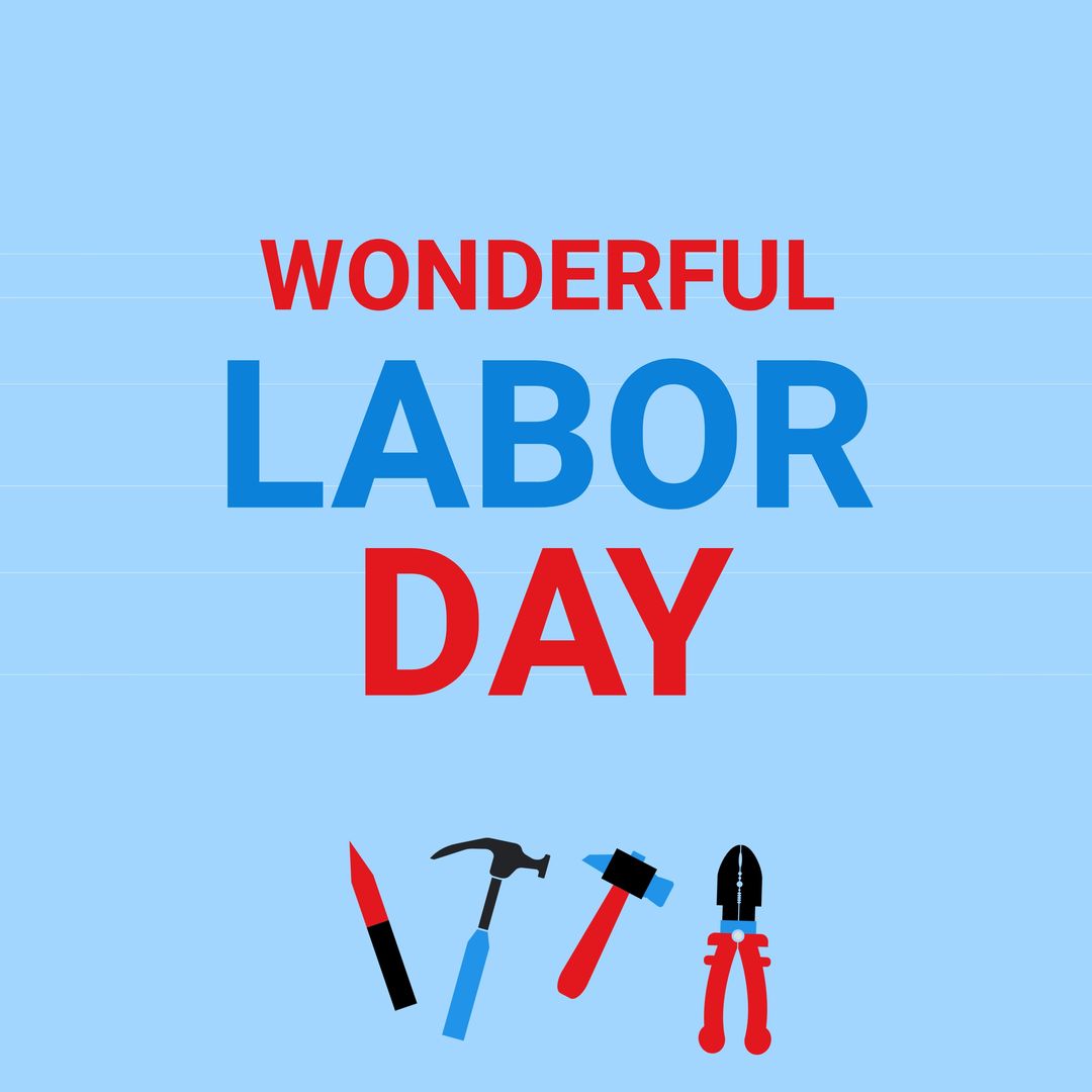 Illustration of wonderful labor day text with various hand tools over blue background, copy space - Download Free Stock Templates Pikwizard.com