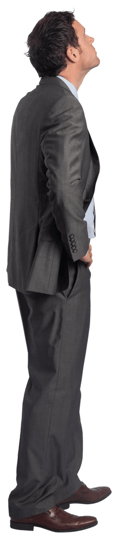 Transparent Serious Businessman Standing with Hands on Hips