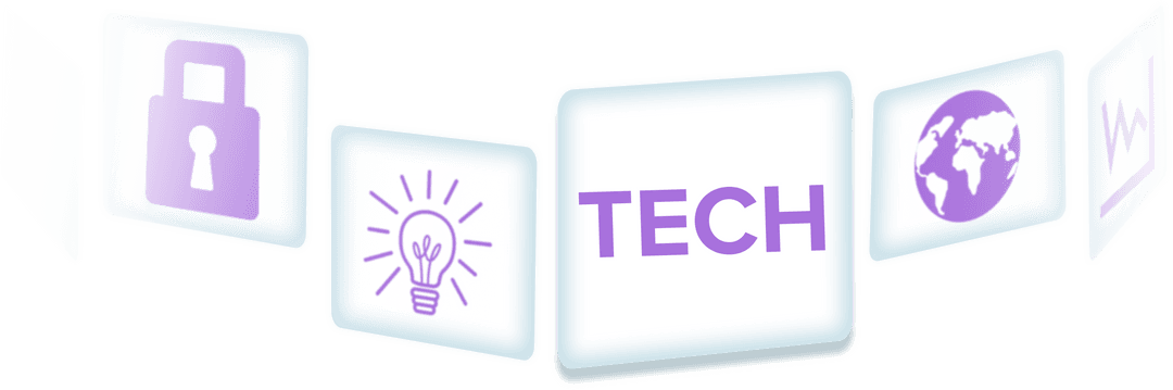 Transparent Tech Icons with Padlock, Bulb and Globe Symbols