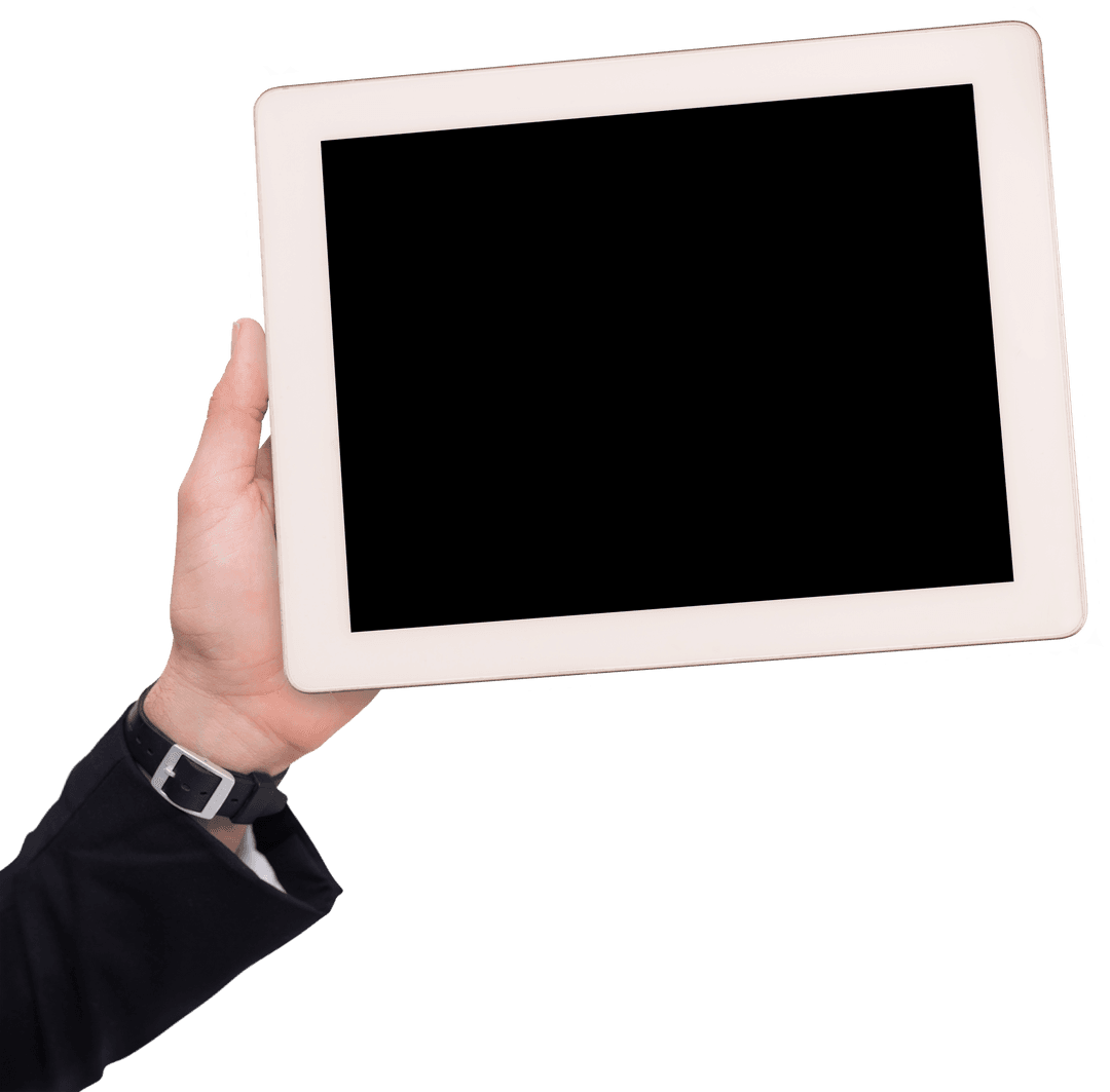 Hand Holding Digital Tablet with Transparent Background