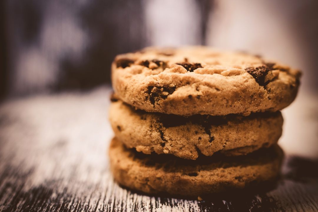 Homemade Chocolate Chip Cookies on Rustic Wooden Table