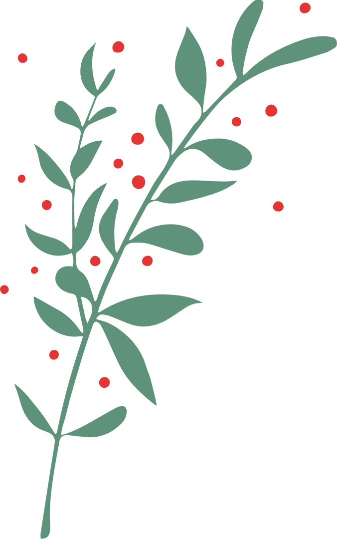Branch of Leaves and Berries on Transparent Background