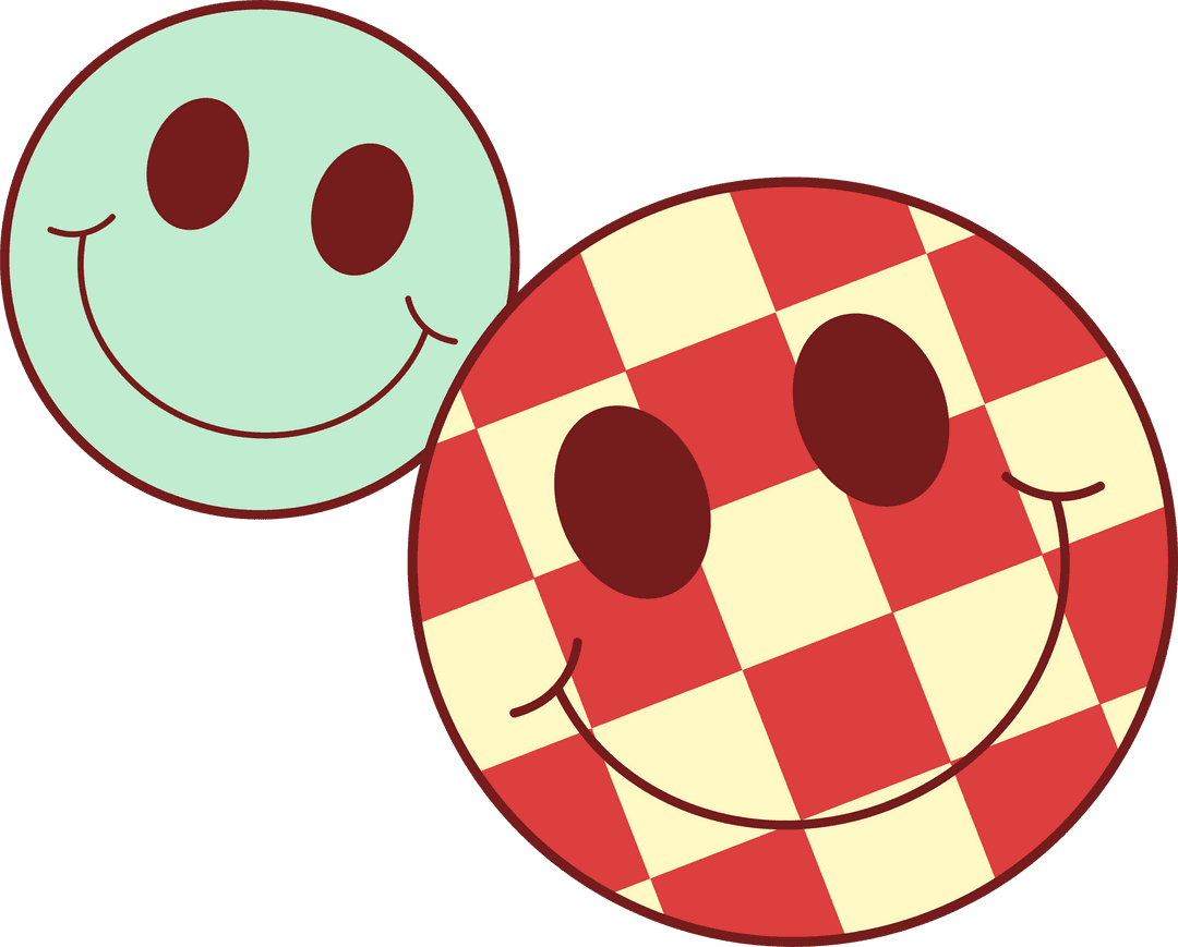 Transparent Playful Cartoon Smiley Faces on Checkered and Mint Green