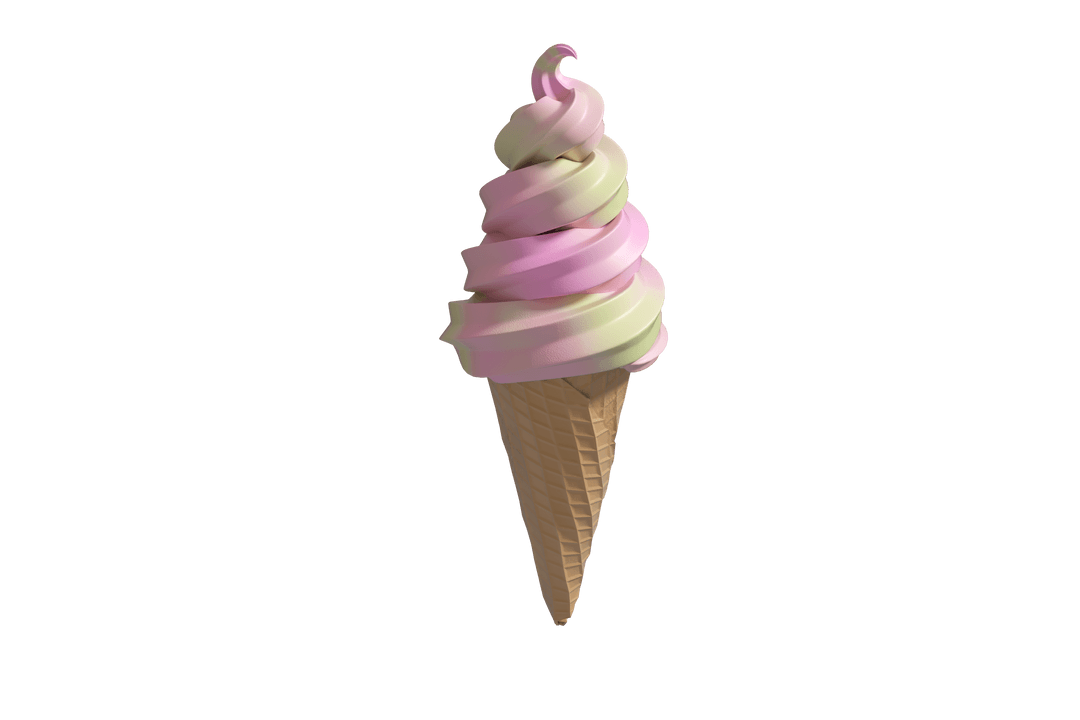 Digital Ice Cream Cone with Dual Flavors on Transparent Background