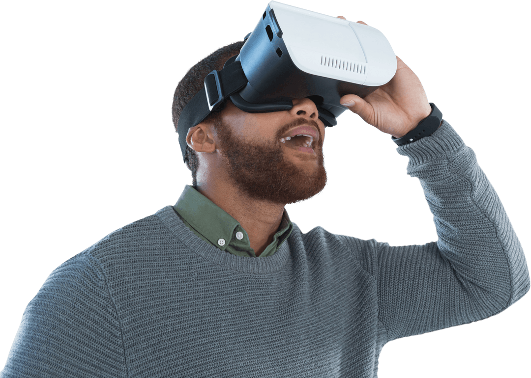 Male Model Immersed in Transparent Virtual Reality Experience