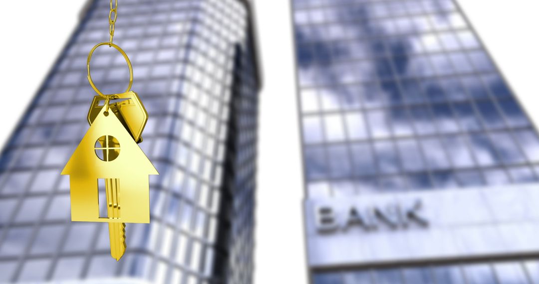 Golden House Key with Bank Skyscrapers in Background