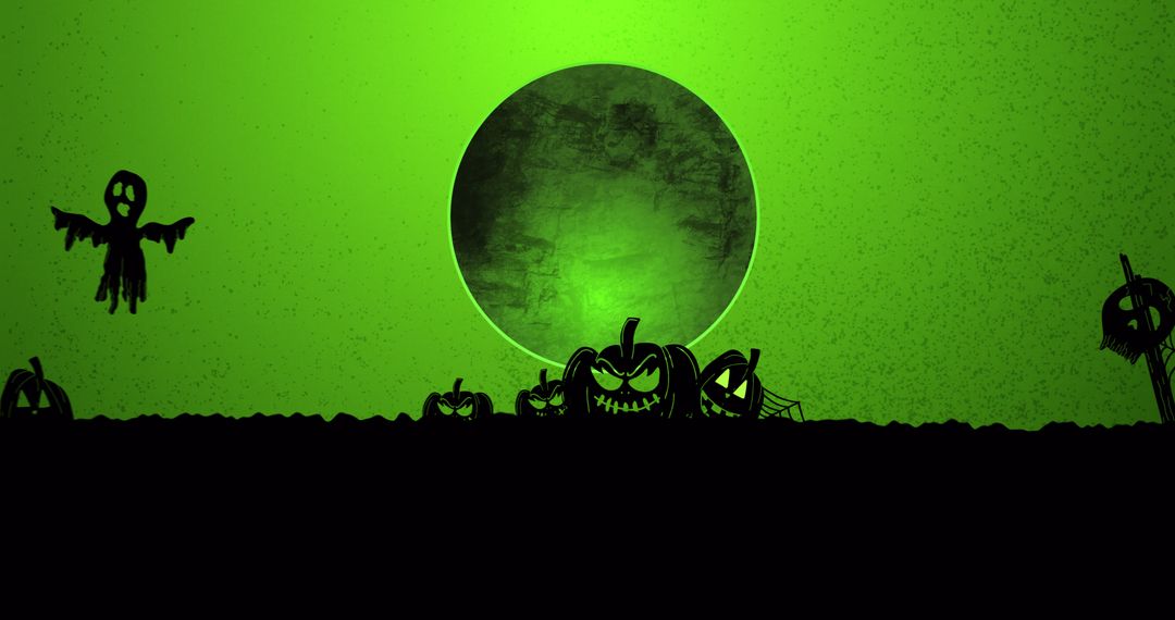 Halloween Cemetery Scene with Spooky Ghosts and Full Moon