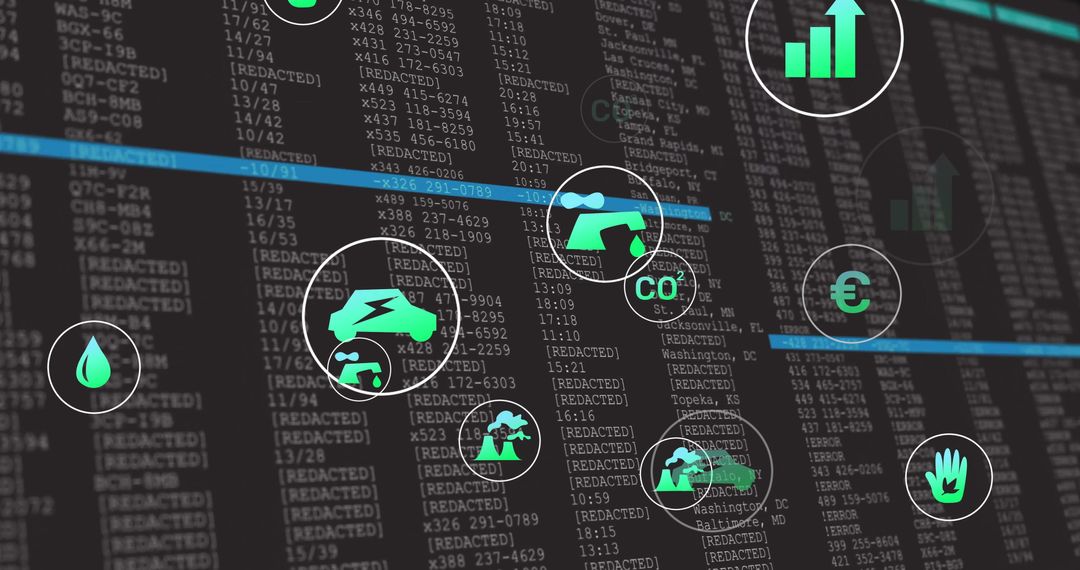 Futuristic Dashboard with Code and Green Technology Icons